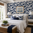 Load image into Gallery viewer, Brydon Walk Blue and White Tropical Palm Peel and Stick and Traditional Wallpaper
