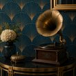 Load image into Gallery viewer, Bagleys Lane Blue and Gold Fan Art Deco Peel and Stick and Traditional Wallpaper