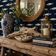 Load image into Gallery viewer, Nimmo Cove Blue and White Fish Nautical Peel and Stick and Traditional Wallpaper
