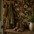 Load image into Gallery viewer, Defours Place Green and Burgundy Botanical Peel and Stick and Traditional Wallpaper