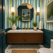 Load image into Gallery viewer, Aldred Road Blue and Green Striped Peel and Stick and Traditional Wallpaper