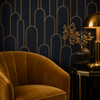 Load image into Gallery viewer, Cavendish Black and Gold Art Deco Peel and Stick and Traditional Wallpaper