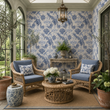 Load image into Gallery viewer, Erma Blue Victorian Pheasant Botanical Peel and Stick and Traditional Wallpaper