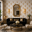 Load image into Gallery viewer, Althea Street Gold Fans Art Deco Peel and Stick and Traditional Wallpaper