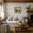 Load image into Gallery viewer, Serina Vintage Blue Floral Cottage Peel and Stick and Traditional Wallpaper