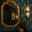 Load image into Gallery viewer, Bagleys Lane Blue and Gold Fan Art Deco Peel and Stick and Traditional Wallpaper