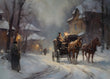 Load image into Gallery viewer, Horse and Carriage Winter Village Scene Wall Art