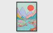 Load image into Gallery viewer, Pastel Mountains with Stream and Sun Print