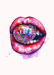 Load image into Gallery viewer, Eclectic Disco Ball Lips Watercolor Wall Art Print