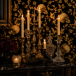 Load image into Gallery viewer, Ravens Way Black Gothic Skull Peel and Stick and Traditional Wallpaper