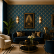 Load image into Gallery viewer, Bagleys Lane Blue and Gold Fan Art Deco Peel and Stick and Traditional Wallpaper