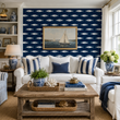 Load image into Gallery viewer, Nimmo Cove Blue and White Fish Nautical Peel and Stick and Traditional Wallpaper