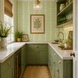 Load image into Gallery viewer, Ruth Road Green Hearts and Stripes Retro Peel and Stick and Traditional Wallpaper