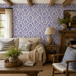 Load image into Gallery viewer, Victorian Cottage Blue Botanical Peel and Stick and Traditional Wallpaper