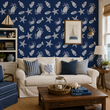 Load image into Gallery viewer, Blue Sea Life Nautical Crab, Fish and Starfish Peel and Stick and Traditional Wallpaper