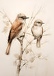 Load image into Gallery viewer, Vintage Two Birds on a Branch Drawing Wall Art Print
