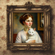 Load image into Gallery viewer, Vintage Painting of a Victorian Woman and her Cat