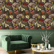 Load image into Gallery viewer, Defours Place Green and Burgundy Botanical Wallpaper
