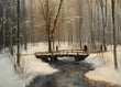 Load image into Gallery viewer, Vintage Snowy Landscape with Creek and Bridge in Winter