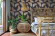 Load image into Gallery viewer, Boho black and gold leaves dark wallpaper