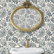Load image into Gallery viewer, Blue and white boho paisley peel and stick wallpaper.