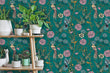 Load image into Gallery viewer, Victorian Chinoiseries floral peel and stick wallpaper with shelf with plants