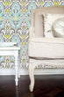 Load image into Gallery viewer, Blue and yellow antique vintage damask peel and stick wallpaper