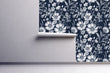 Load image into Gallery viewer, Blue Victorian floral peel and stick wallpaper