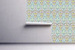 Load image into Gallery viewer, Blue and yellow antique vintage damask peel and stick wallpaper