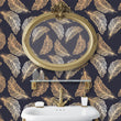 Load image into Gallery viewer, Boho black and gold leaves dark wallpaper