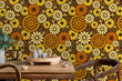 Load image into Gallery viewer, Vintage Mid-century modern floral orange and brown peel and stick wallpaper