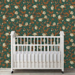 Load image into Gallery viewer, Green and orange Victorian floral peel and stick wallpaper