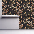 Load image into Gallery viewer, Black and gold leaves peel and stick wallpaper