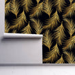 Load image into Gallery viewer, Gold and black Art Deco feather peel and stick wallpaper