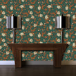 Load image into Gallery viewer, Green and orange Victorian floral peel and stick wallpaper