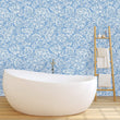 Load image into Gallery viewer, Victorian botanical blue birds floral fabric peel and stick wallpaper