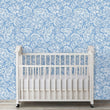 Load image into Gallery viewer, Victorian botanical blue birds floral fabric peel and stick wallpaper