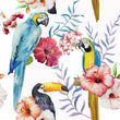 Load image into Gallery viewer, Mid-Century Modern tropical bird and flowers fabric peel and stick wallpaper