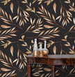 Load image into Gallery viewer, Black and gold leaves peel and stick wallpaper
