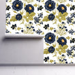 Load image into Gallery viewer, Victorian blue and gold floral peel and stick wallpaper