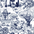 Load image into Gallery viewer, Blue English antique toile fabric blend peel and stick wallpaper