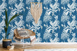 Load image into Gallery viewer, Blue Chinoiserie Victorian bird peel and stick wallpaper