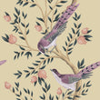 Load image into Gallery viewer, Pink Victorian Chinoiserie bird fabric blend peel and stick wallpaper