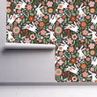 Load image into Gallery viewer, Rabbit woodland botanical girl's room fabric blend peel and stick wallpaper
