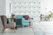 Load image into Gallery viewer, Blue geometric fabric blend peel and stick wallpaper