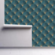 Load image into Gallery viewer, Art Deco Art Nouveau blue and gold peel and stick wallpaper