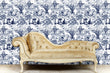 Load image into Gallery viewer, Blue English antique toile fabric blend peel and stick wallpaper