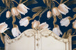 Load image into Gallery viewer, Pink and blue Victorian dark floral fabric peel and stick wallpaper