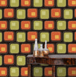 Load image into Gallery viewer, Geometric Mid-Century Modern green and orange peel and stick wallpaper