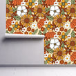 Load image into Gallery viewer, Mid-century modern vintage floral orange peel and stick wallpaper